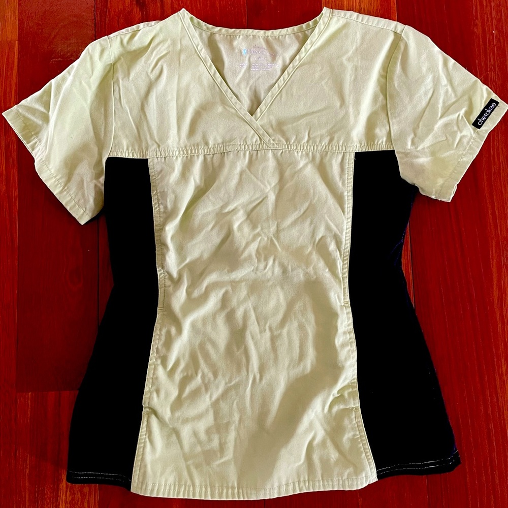 Cherokee Flexibles Scrub Top, Size Small, Light Green and Black